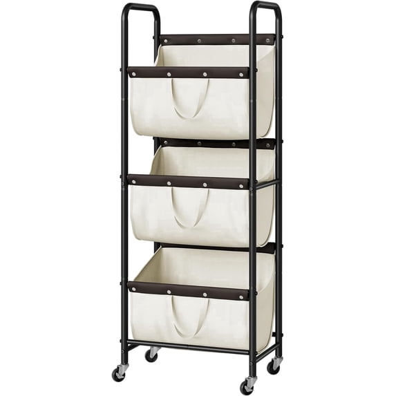 GRANNY SAYS 3-Tier Laundry Basket with Wheels, 120L Rolling Laundry Hamper Sorter, 3 Section Metal Frame Laundry Organizer, Removable Bags, Beige