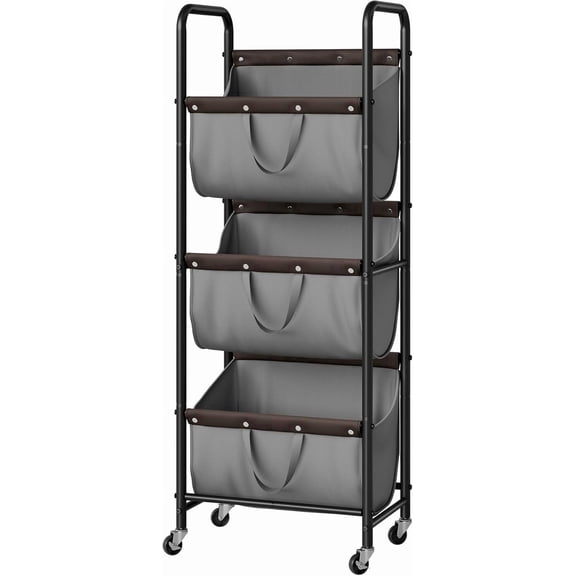 GRANNY SAYS 3 Tier Laundry Basket with Wheels, 120L Rolling Laundry Hamper Sorter, Metal Frame Laundry Organizer, Removable Bags, Gray