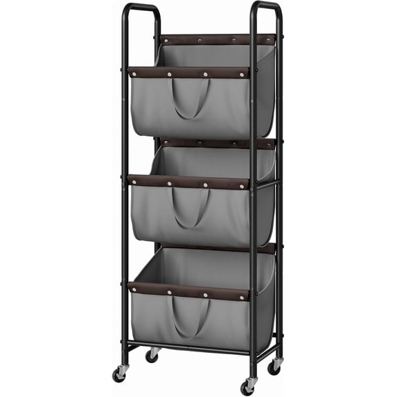 GRANNY SAYS 3 Tier Laundry Basket with Wheels, 120L Rolling Laundry Hamper Sorter, Metal Frame Laundry Organizer, 3 Bin Removable Bags, Gray
