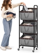 GRANNY SAYS 3 Tier Laundry Basket with Wheels, 120L Rolling Laundry Hamper Sorter, Metal Frame Laundry Organizer, 3 Bin Removable Bags, Gray