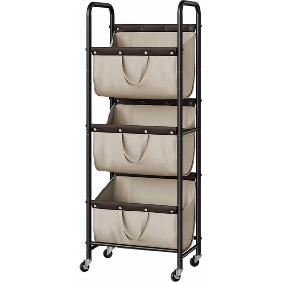 GRANNY SAYS 3-Tier Laundry Basket with Wheels, 120L Rolling Laundry Hamper Sorter, Metal Frame Laundry Organizer, Removable Bags, Light Khaki