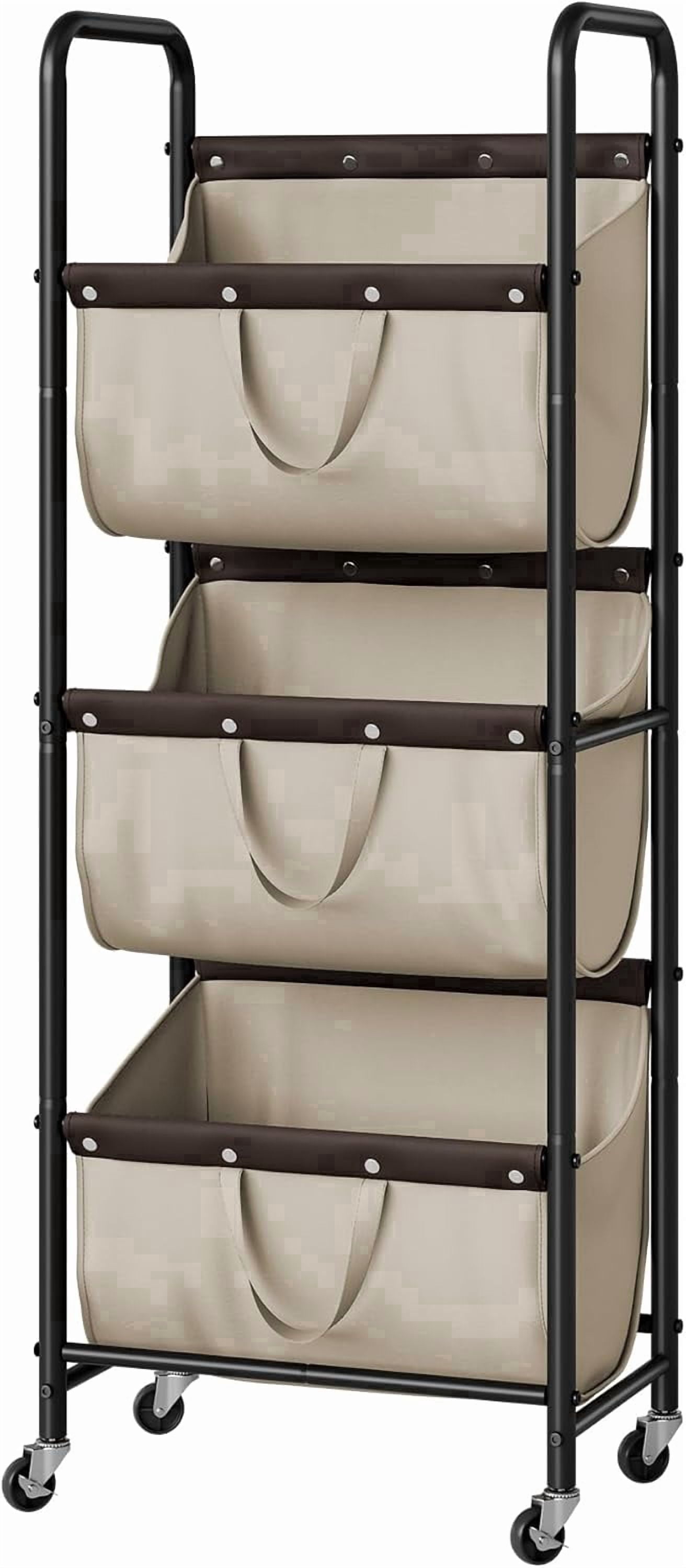 GRANNY SAYS 3-Tier Laundry Basket with Wheels, 120L Rolling Laundry Hamper Sorter, Metal Frame Laundry Organizer, 3 Bin Removable Bags, Light Khaki