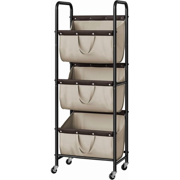 GRANNY SAYS 3-Tier Laundry Basket with Wheels, 120L Rolling Laundry Hamper Sorter, Metal Frame Laundry Organizer, Removable Bags, Light Khaki