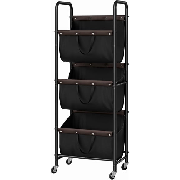 GRANNY SAYS 3-Tier Laundry Sorter and Hamper, Laundry Basket with Wheels for Laundry Room, Dorm, Bathroom & Closet, Black
