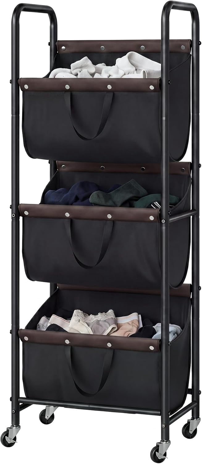 GRANNY SAYS 3-Tier Laundry Hamper Sorter, 3 Section Laundry Basket with Wheels for Laundry Room, Dorm, Bathroom & Closet, Black