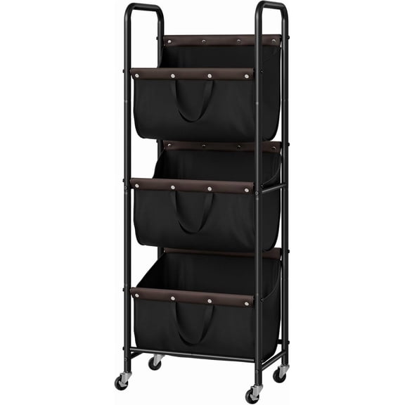 GRANNY SAYS 3-Tier Laundry Sorter and Hamper, Laundry Basket with Wheels for Laundry Room, Dorm, Bathroom & Closet, Black
