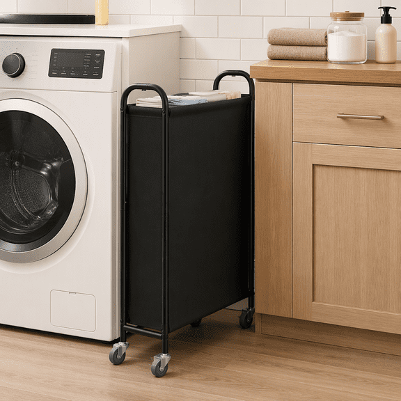 GRANNY SAYS Slim Laundry Hamper, 80L Laundry Basket with Wheels, Narrow Rolling Cart for Bedroom, Dorm, Closet, Black