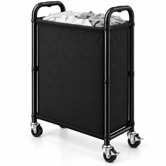 GRANNY SAYS Slim Laundry Hamper, 80L Laundry Basket with Wheels, Narrow Rolling Cart for Bedroom, Dorm, Closet, Black