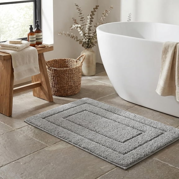 GRANNY SAYS Bath Mat, Microfiber Non Slip Bathroom Rug, Water Absorbent Bath Rugs, 16" x 24", Gray