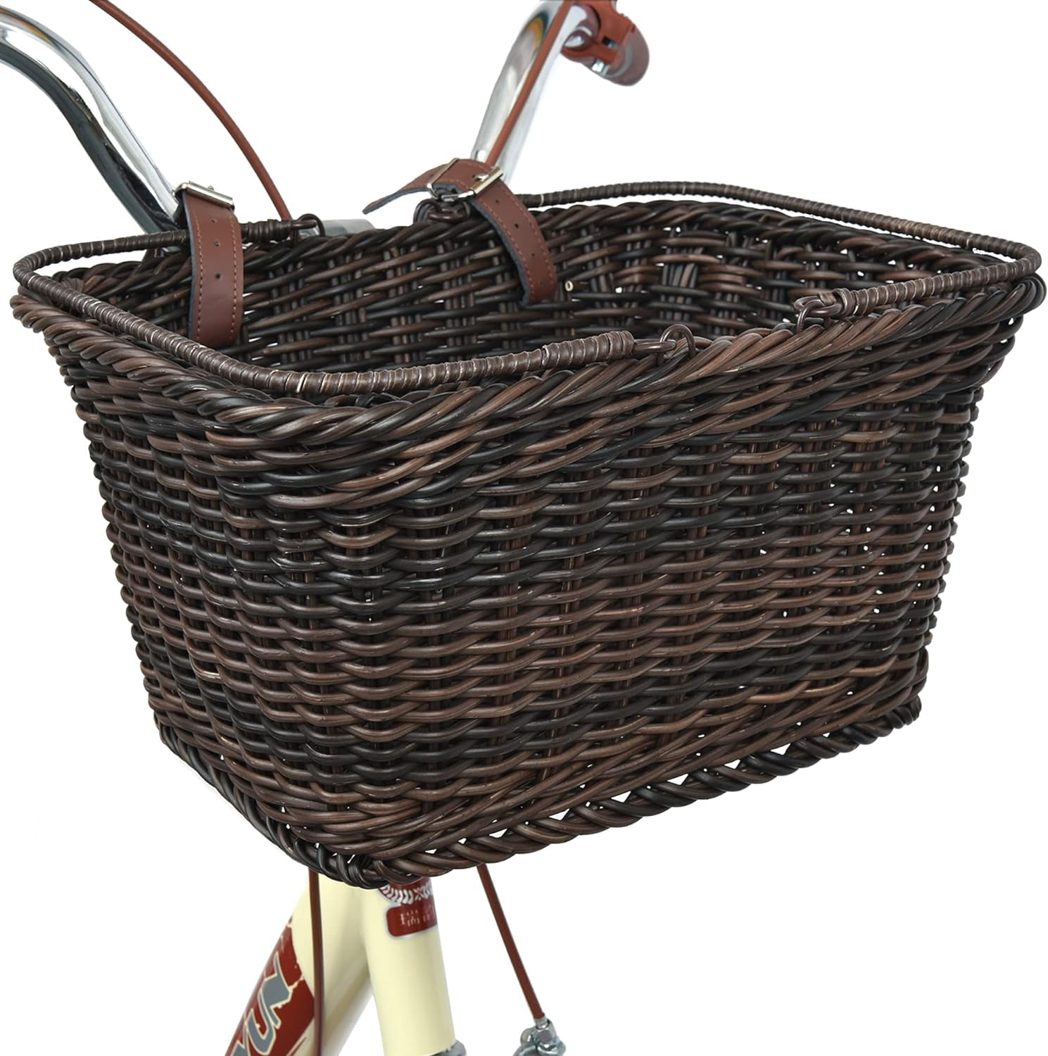2-Pack Brown Leather Bike Basket Straps - Adjustable, Quick-Release For Wicker Front Handlebar Baskets