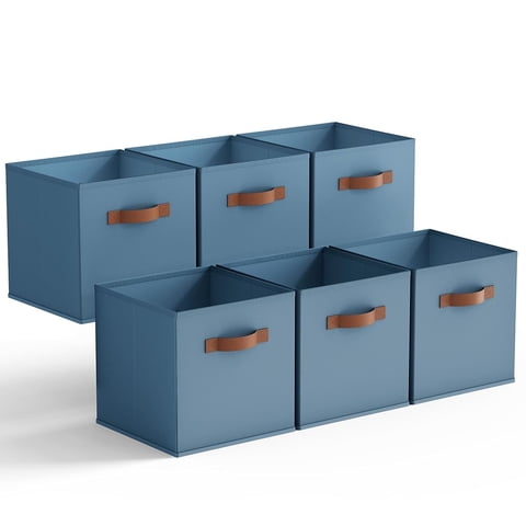 GRANNY SAYS Cube Storage Bin, 11 Inch Fabric Storage Cubes with PU Handles, Collapsible Closet Organizer Bins for Shelves, Closet, Bedroom,Dusty Blue, 6-Pack