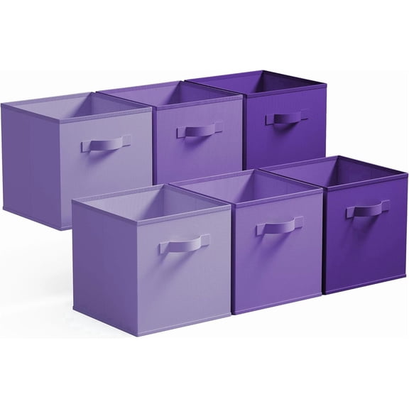 GRANNY SAYS Cube Storage Bins, 11 Inch Foldable Fabric Storage Baskets for Organizing, Dual Handle Organizer Bins, 6-Pack, Purple Gradient