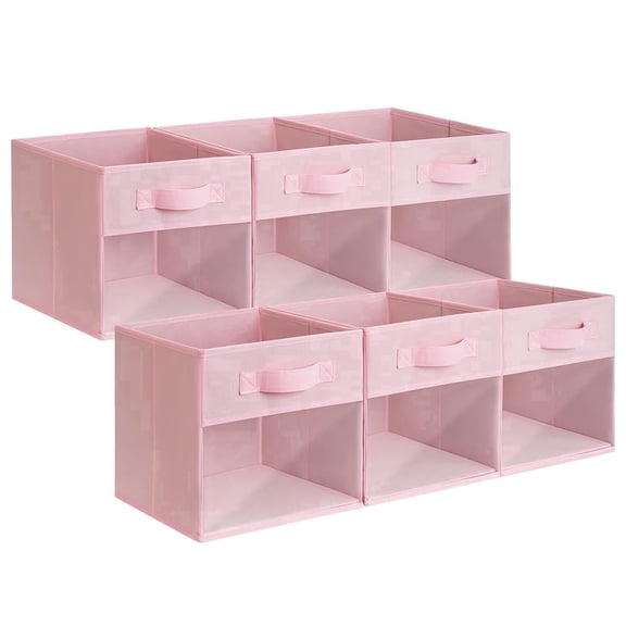 GRANNY SAYS Cube Storage Bins with Clear Window, 11 Inch Collapsible Fabric Storage Bins 6-Pack,Pink
