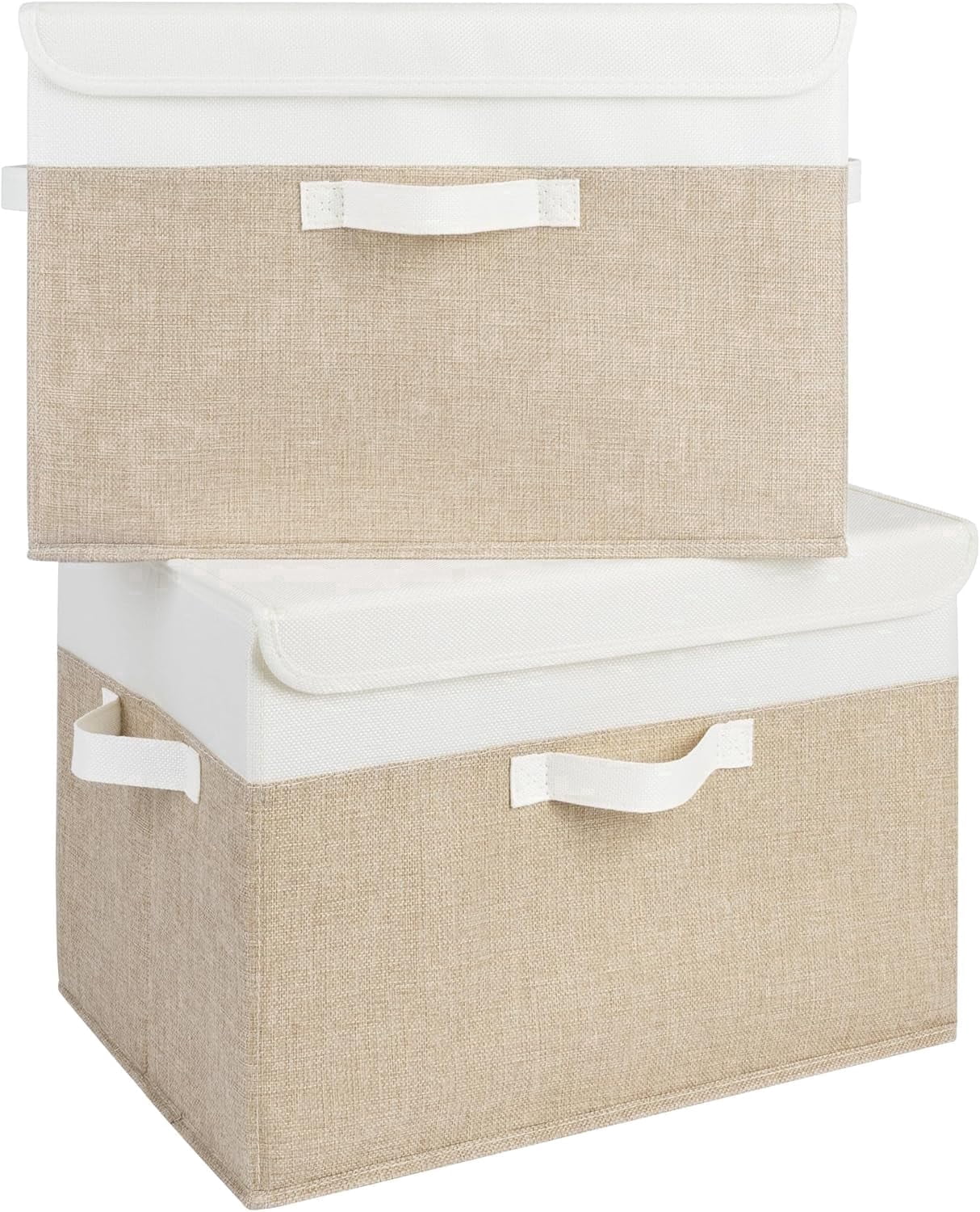 GRANNY SAYS Extra Large Storage Boxes with Lids, Decorative Storage Bins, Shelf Baskets, Clothes Storage and Organization, White/Khaki, 2-Pack