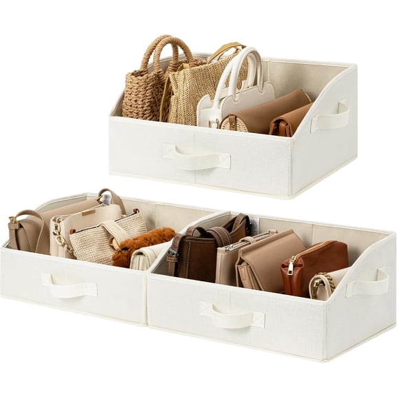 GRANNY SAYS Trapezoid Closet Storage Bins, Fabric Storage Baskets with Handles, Foldable Closet Organizer Bins, Beige, Medium, 3-Pack