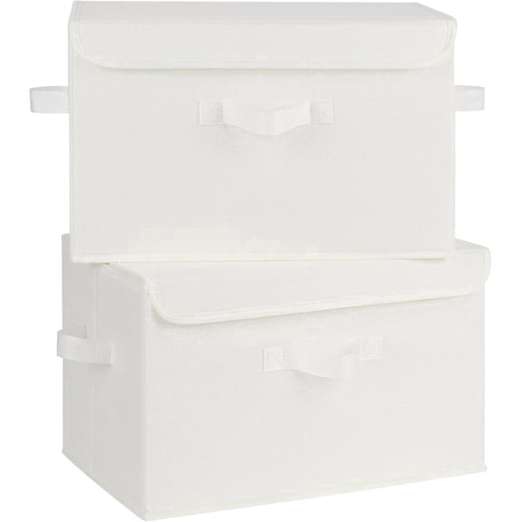 GRANNY SAYS Large Fabric Storage Bins with Lids, Keepsake Box, Collapsible Closet Organizers, White, 2-Pack
