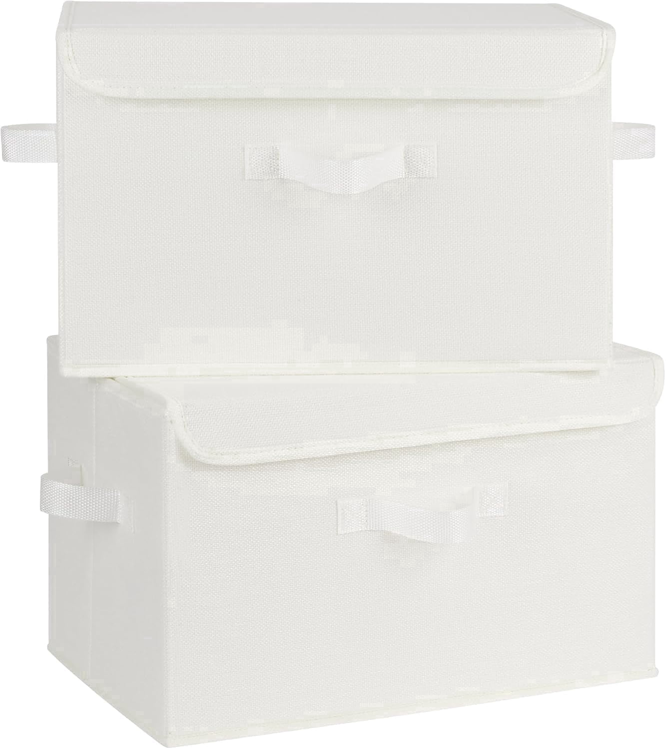 GRANNY SAYS Large Fabric Storage Bins with Lids, Keepsake Box, Collapsible Closet Organizers, White, 2-Pack