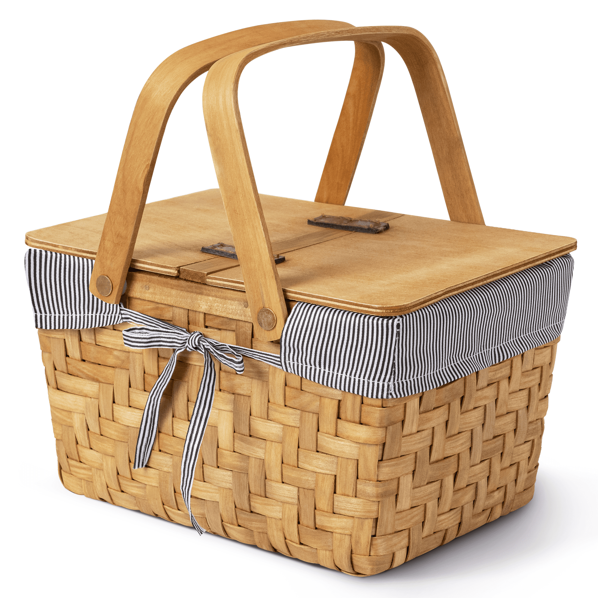 GRANNY SAYS Small Woven Baskets with Folding Handles & Dualflid Lids, Wooden Picnic Hamper