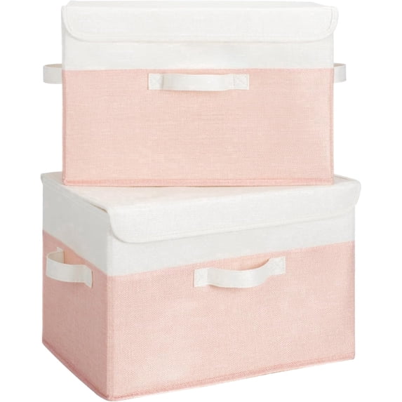 GRANNY SAYS Storage Baskets with Lids, Decorative Storage Boxes, Foldable Clothes Storage Bins for Closet, Pink, 2-Pack