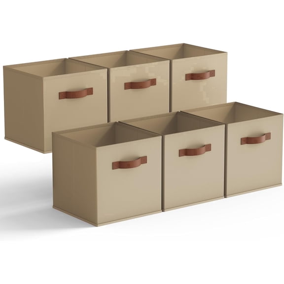 GRANNY SAYS Storage Cube Organizer, 11 Inch Cube Storage Bins, Fabric Storage Bins for Cube Shelf & Closet, 6-Pack, Khaki