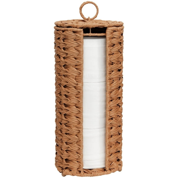 GRANNY SAYS Toilet Paper Storage Basket with Lid, Freestanding Bathroom Toilet Paper Holder for 3 Rolls, Caramel