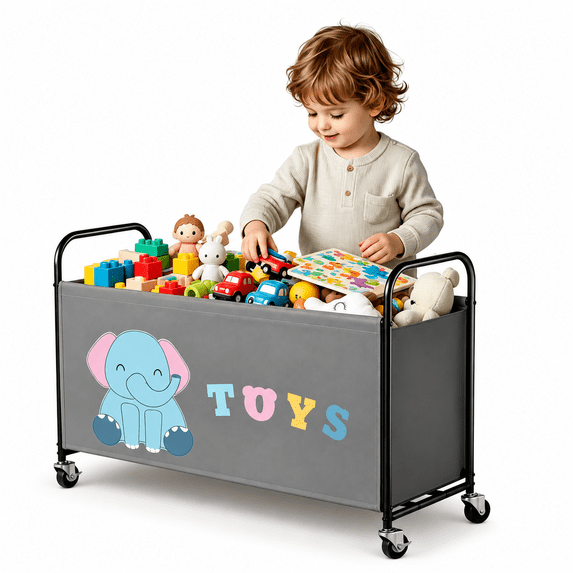 GRANNY SAYS Toy Box, 135L Toy Chest with Locking Wheels, Kids Extra Large Toy Bins, Gray