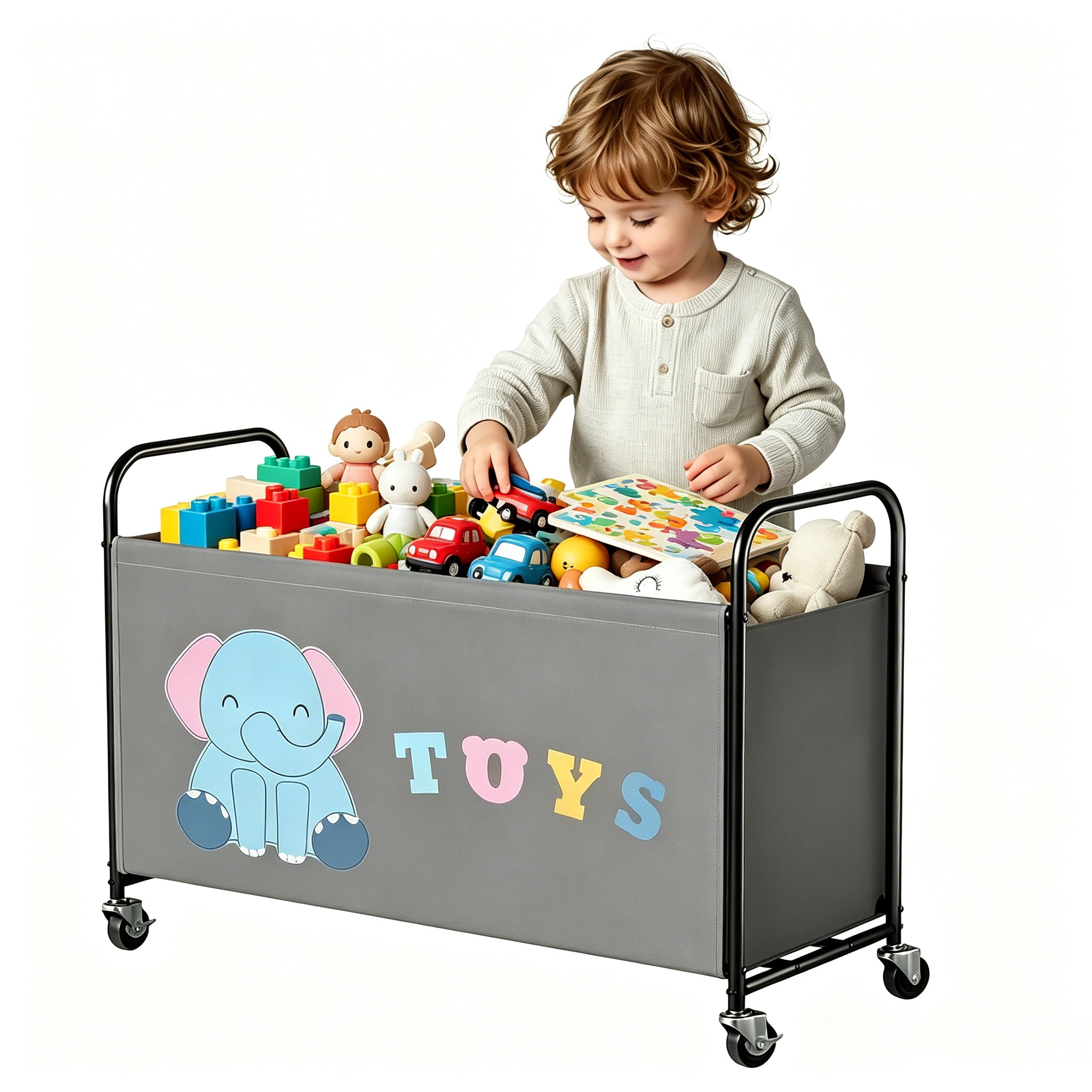 GRANNY SAYS Toy Storage Organizer, 135L Toy Chest with Locking Wheels, Kids Extra Large Toy Bins, Gray