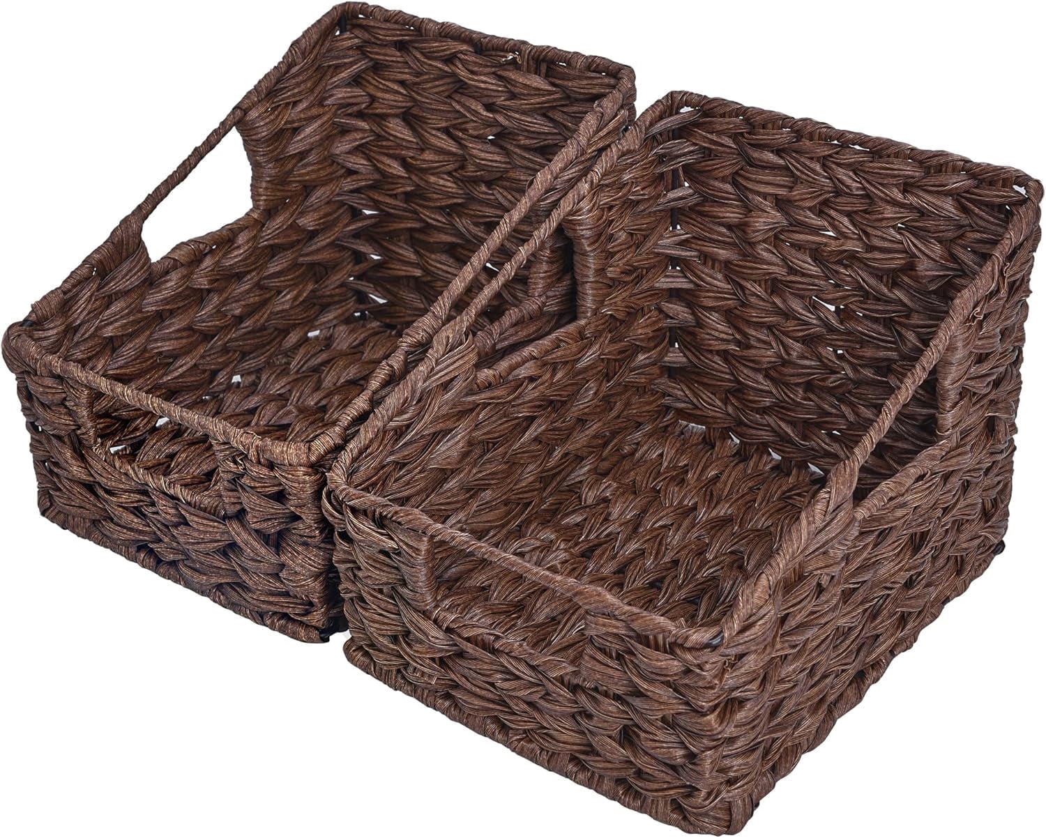 GRANNY SAYS Trapezoid Plastic Wicker Storage Baskets with Handles, Waterproof, Brown, 2-Pack