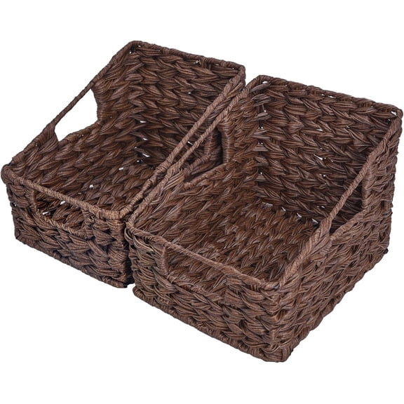 GRANNY SAYS Trapezoid Plastic Wicker Storage Baskets with Handles, Waterproof, Brown, 2-Pack
