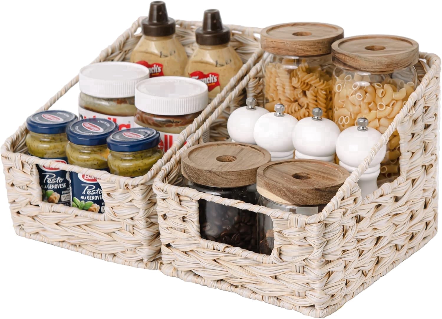 GRANNY SAYS Trapezoid Plastic Wicker Storage Baskets with Handles, Waterproof, Butter Milk, 2-Pack