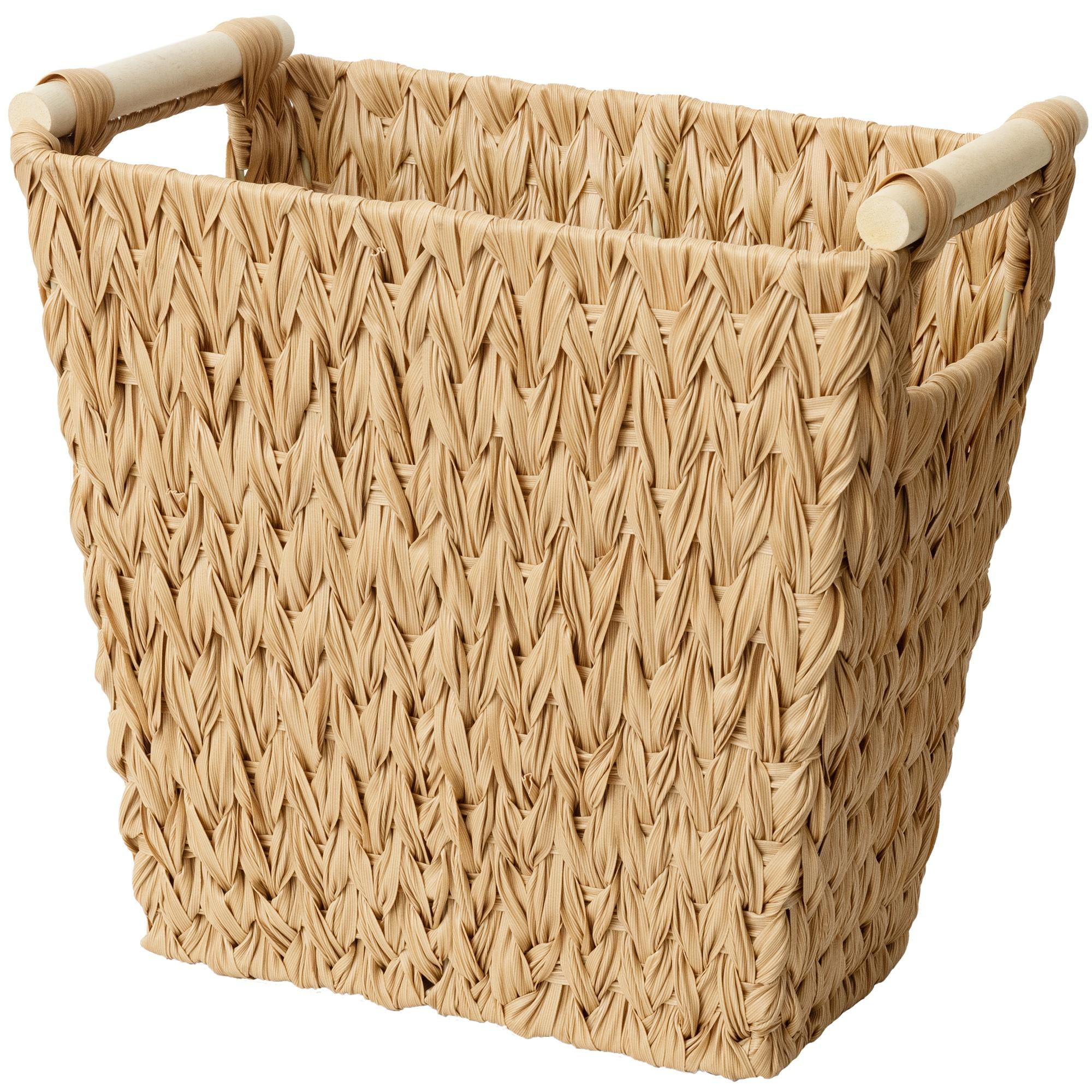 GRANNY SAYS Woven Trash Basket with Builtin Handles, Wicker Bathroom Trash Can for Dorm Laundry