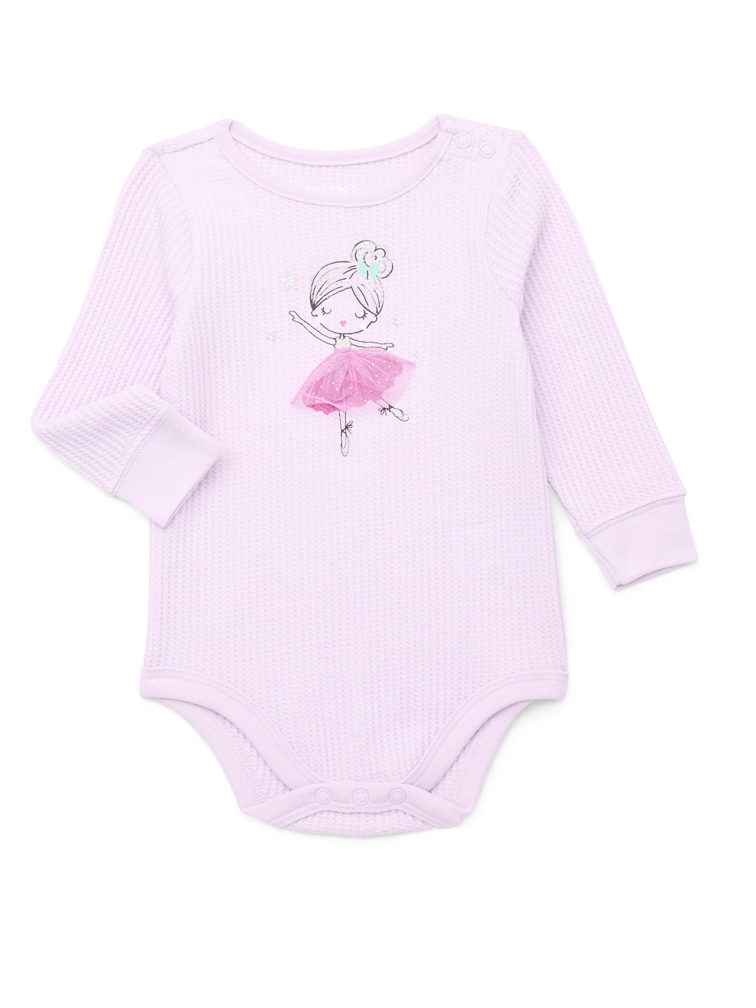 Garanimals Baby Girl Graphic Print Waffle Knit Bodysuit with Long Sleeves, Sizes 0-24 Months