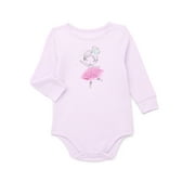 Garanimals Baby Girl Graphic Print Waffle Knit Bodysuit with Long Sleeves, Sizes 0-24 Months