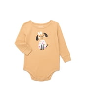 Garanimals Baby Girl Graphic Print Waffle Knit Bodysuit with Long Sleeves, Sizes 0-24 Months
