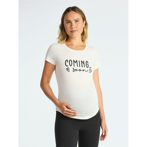 Time and Tru Women’s Maternity Graphic Tee with Short Sleeves, Sizes S-XXL