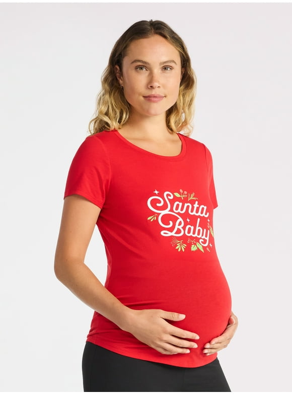 Women’s Maternity Christmas Graphic Tee with Short Sleeves, Sizes S-XXL
