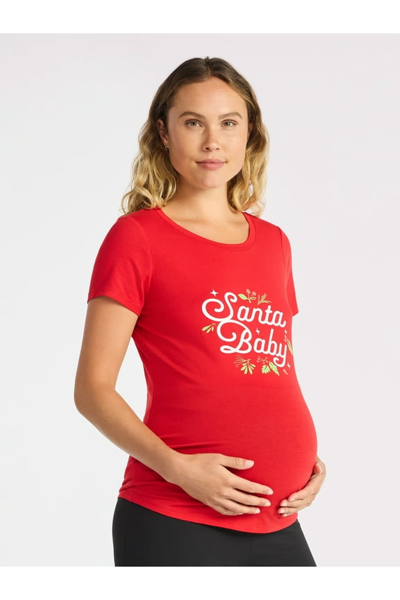 Women’s Maternity Christmas Graphic Tee with Short Sleeves, Sizes S-XXL