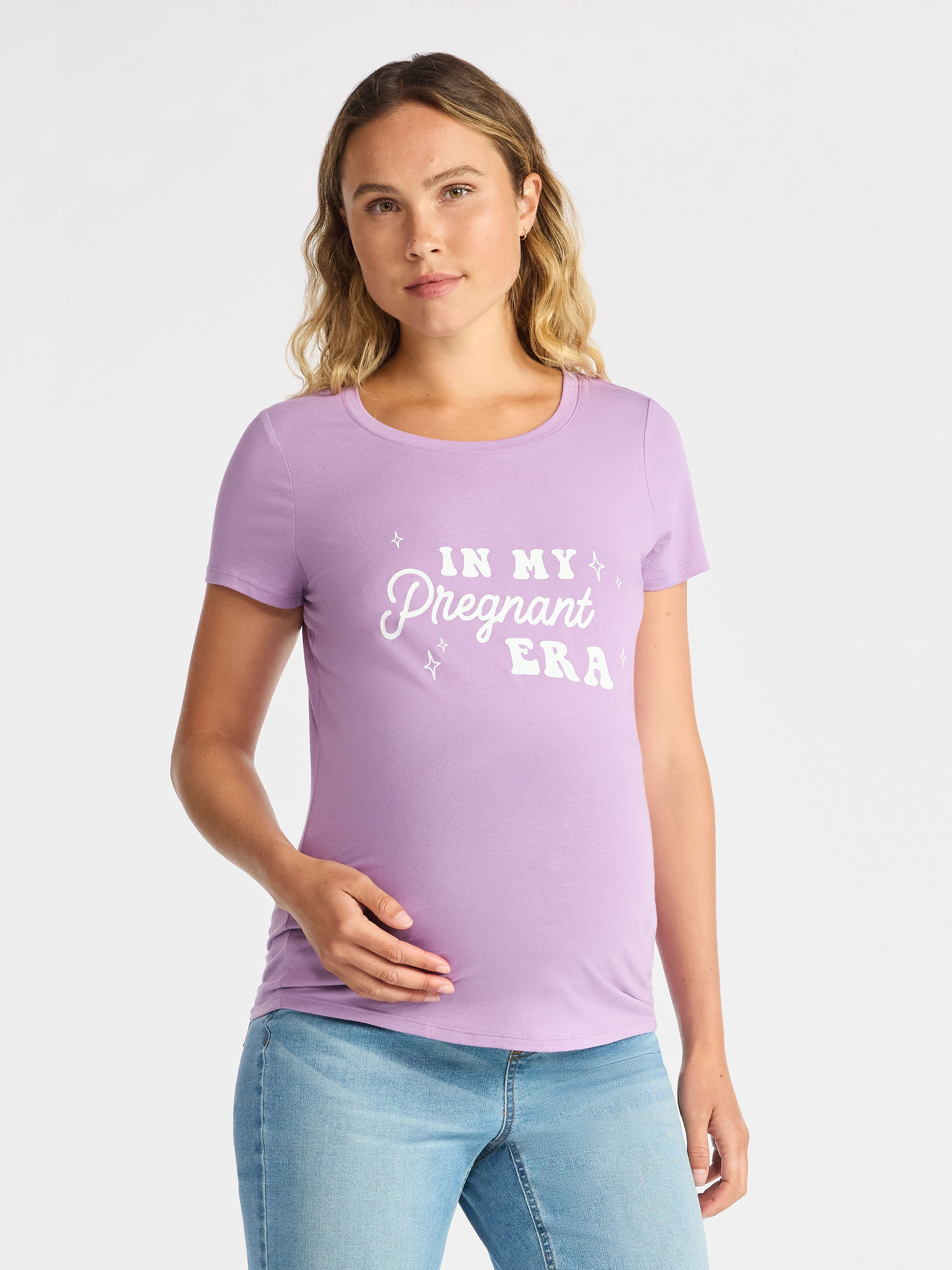 Time and Tru Women’s Maternity Graphic Tee with Short Sleeves, Sizes S-XXL