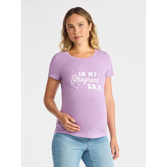 Time and Tru Women’s Maternity Graphic Tee with Short Sleeves, Sizes S-XXL