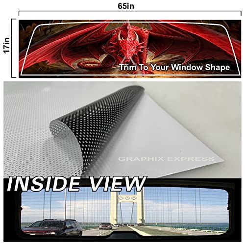 GRAPHIX EXPRESS Truck Back Window Graphics - (P498) Dragon - Universal See-Through Rear Window Vinyl Wrap - Full Window Decals for Trucks