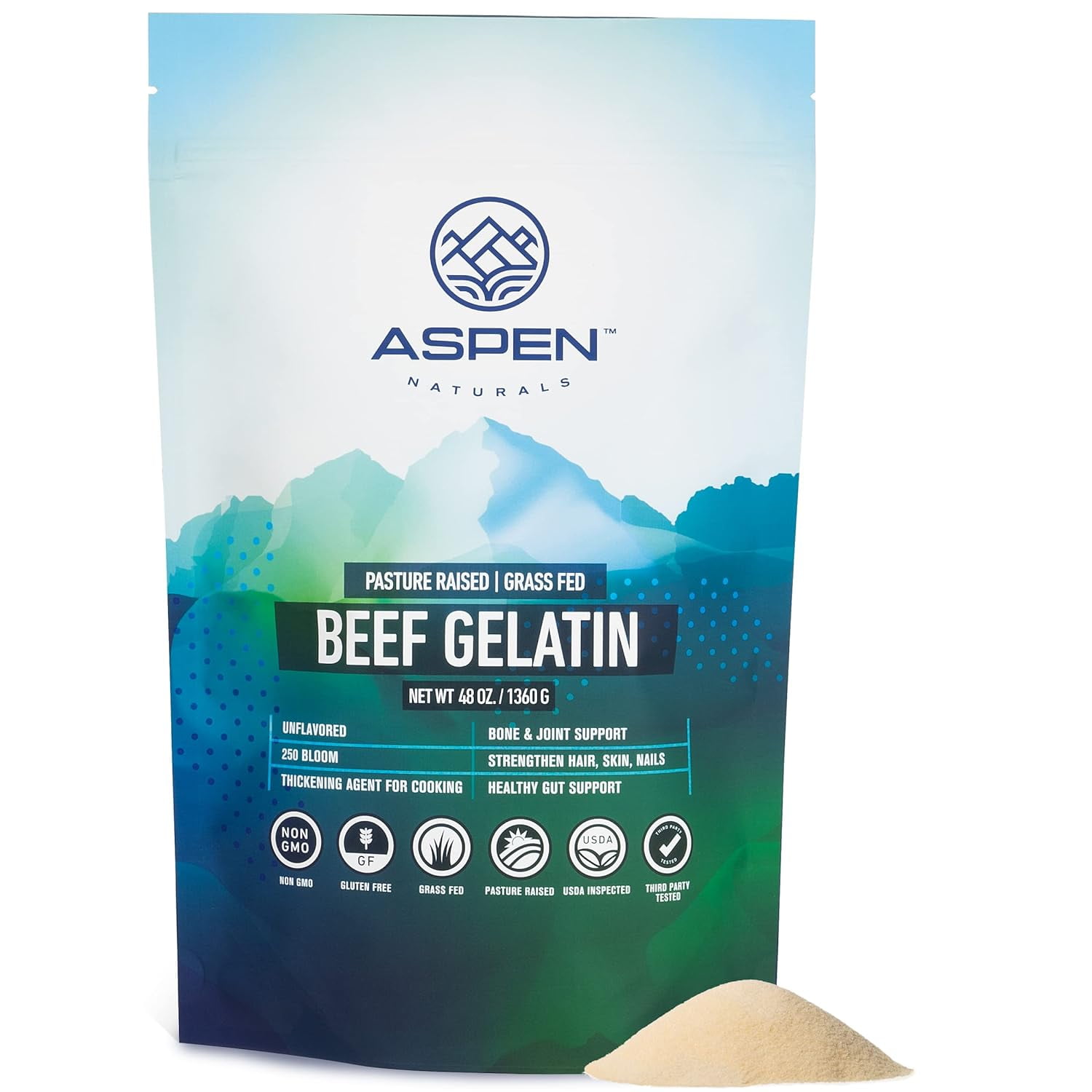 GRASS FED BEEF GELATIN POWDER 3lb Unflavored and Easy To Mix Pasture Raised Protein