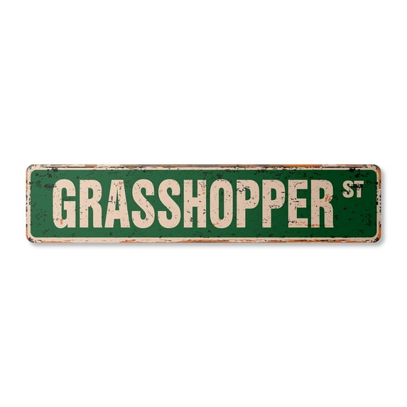 GRASSHOPPER Vintage Aluminum Street Sign bug insect outdoors wildlife tropical rustic metal tin | Indoor/Outdoor |  24" Wide