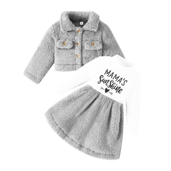GRATEDREAM Toddler Baby Girl Dress and Cardigan 2 Piece Girl Christmas Outfit Dress and Long Sleeve Crop Coat Set for 2Y Gray