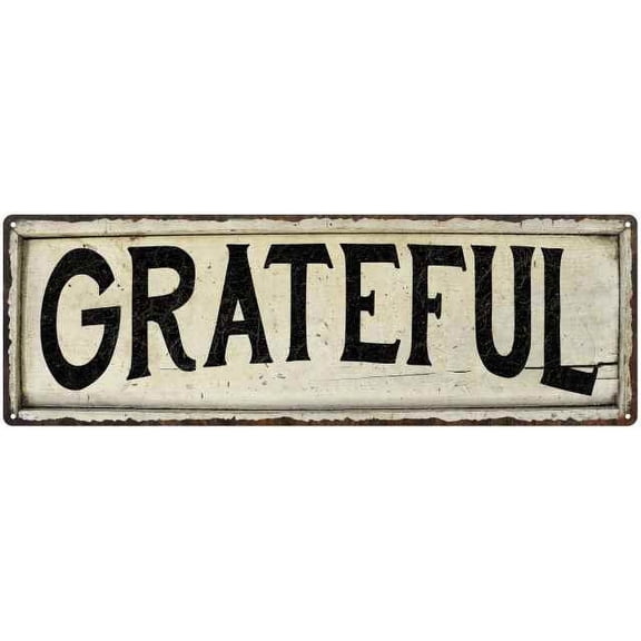 GRATEFUL Farmhouse Style Wood Look Sign Gift 6x18 Metal Decor 106180028187