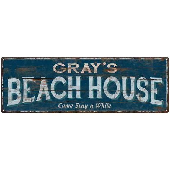 GRAY'S Beach House Blue Rustic Cabin Home Decor 6x18 Metal 206180026079
