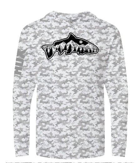 Addicted Fishing, Gray/White Camo Hoodie, UPF, Large Size, 1 Piece