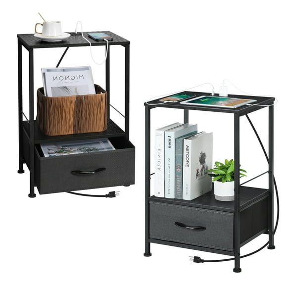 GRAY bedside table 2 piece set bedside table with charging station Bedside table Bedroom group 2 end tables with storage drawers Small bedside table Living room dormitory Small space