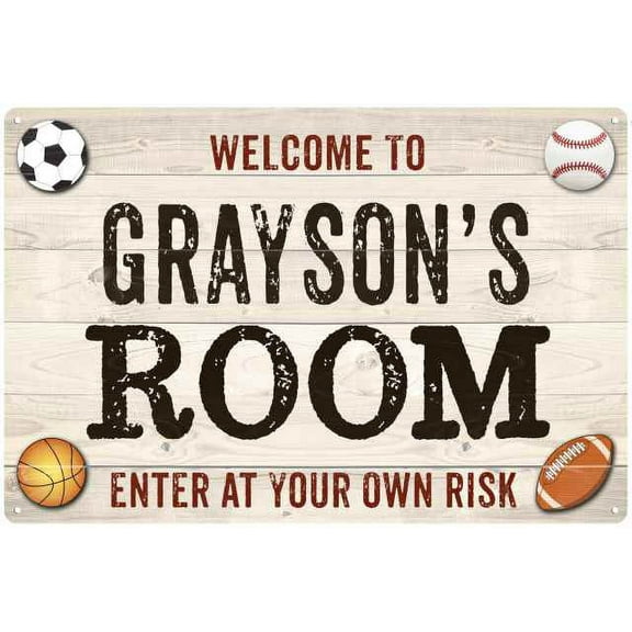 GRAYSON'S Room Kids Bedroom Sign Boy's Personalized 8x12 Metal 108120090254