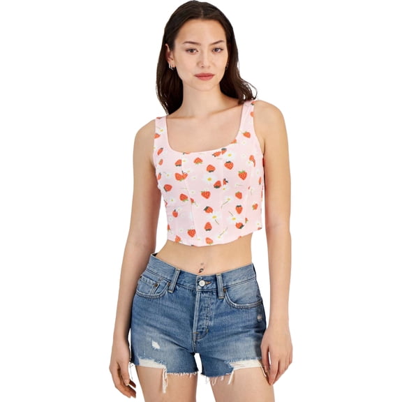 GRAYSON/THREADS Womens Cropped Strawberry-Print Tank Top, Pink, Juniors, Large