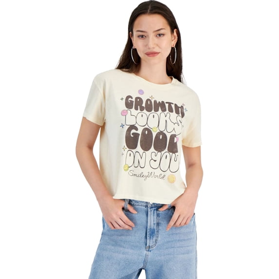 GRAYSON/THREADS Womens Growth Graphic-Print Tee Graphic T-Shirt, Beige, Juniors, X-Large